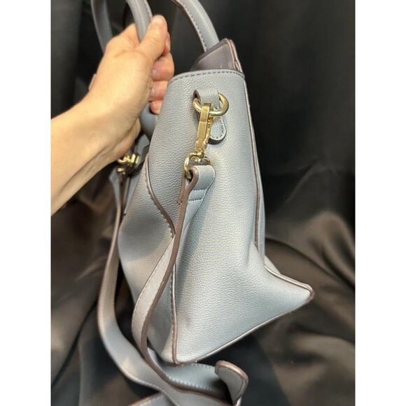 Gray Faux Leather Handbag With Top Handles & Detachable Strap - Picture 2 of 5